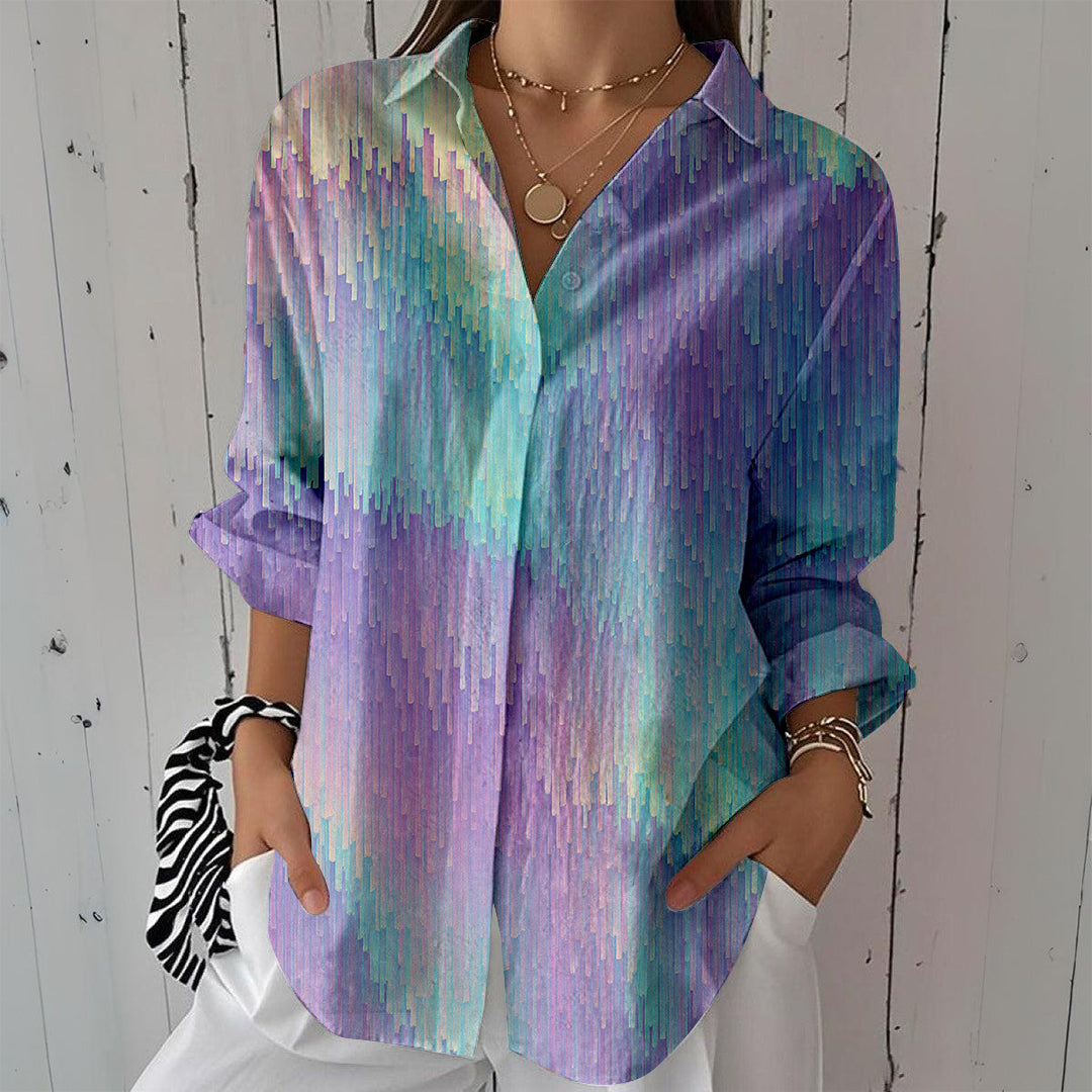 Women Long Sleeve V-neck Graphic Floral Printed Top
