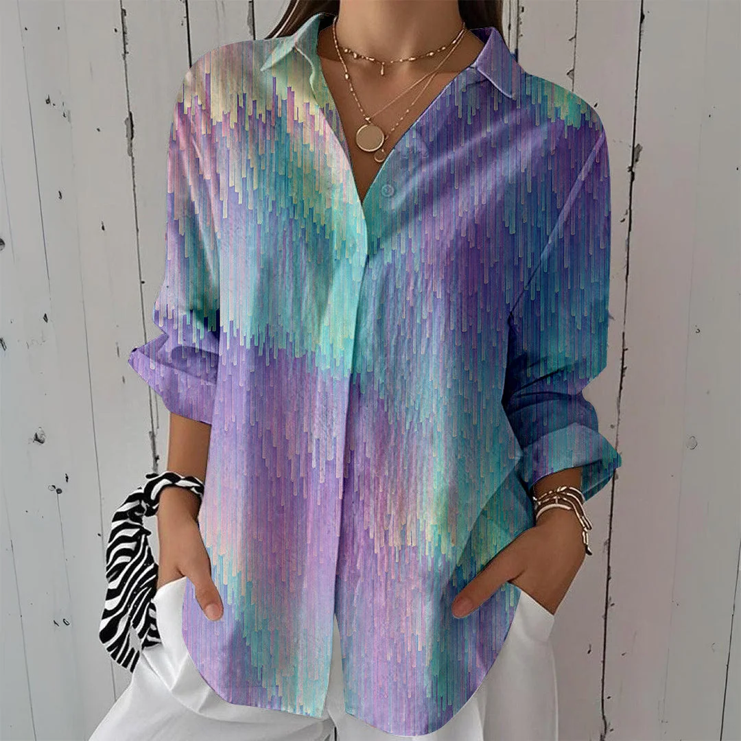 Style & Comfort for Mature Women Women Glitter,Purple DZCL0014 3/4 Sleeve Shirt Collar Printed Button Tops