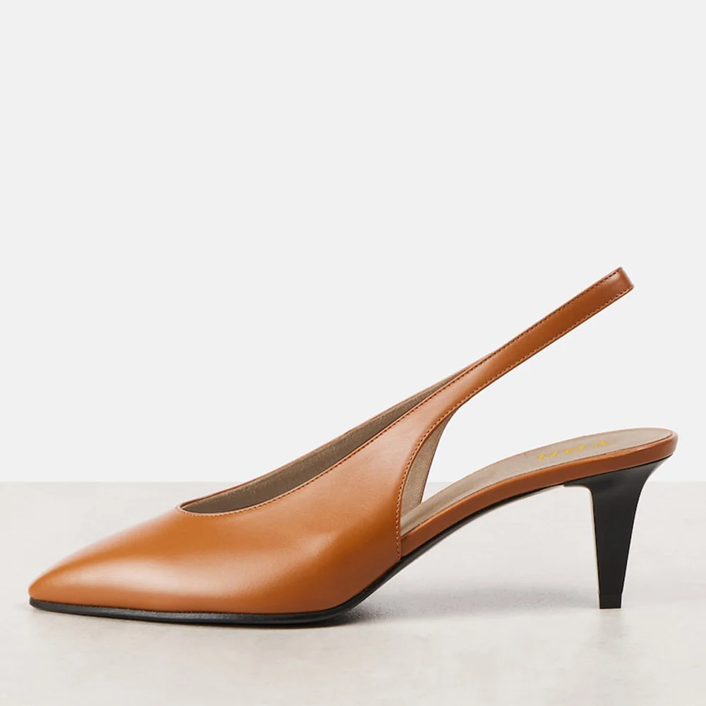Pointed Toe Slingback Cone Heel Office Pumps Shoes in Brown