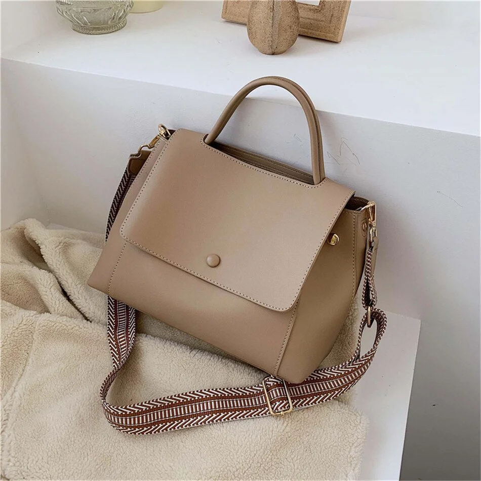 Fashion Simple PU Leather Crossbody Bag for Women Large Capacity Handbag 2021 Solid Color Shoulder Messenger Bags Retro Tote Sac