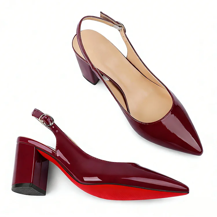 60mm Women Chunky Heels Red Bottom Shoes Slingback Shoes Middle Block Heel Pumps MERUMOTE VOCOSI