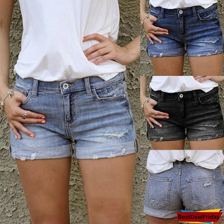 Summer Women's Fashion Sexy Ripped Skinny Denim Short Pants Casual Shorts Hot Jeans Plus Size Women
