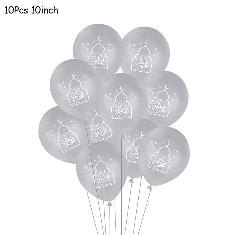 10Pcs EID MUBARAK Balloons Decor Ramadan And Eid Decoration Muslim Hijab Islamic Decor Muslim Ramadan Mubarak Party Supplies