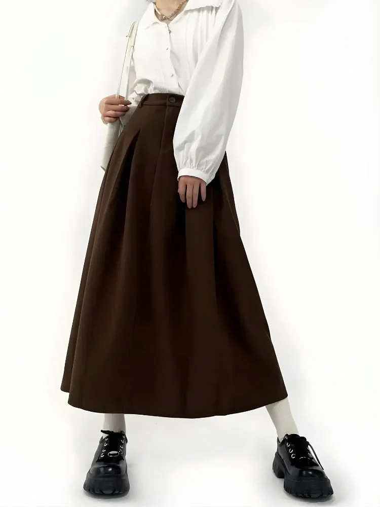 Brownm Academia Pleated Midi Skirt