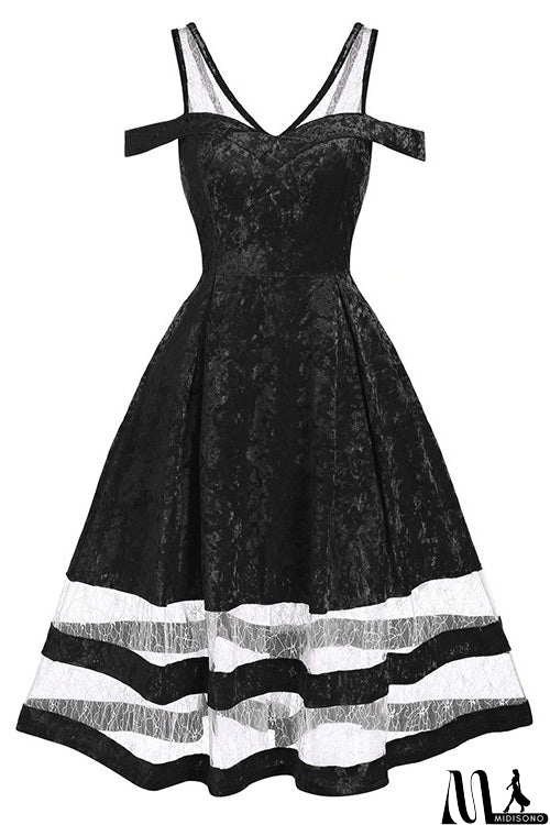 MidiSono - Midi Blue A-Line Off Shoulder Dress