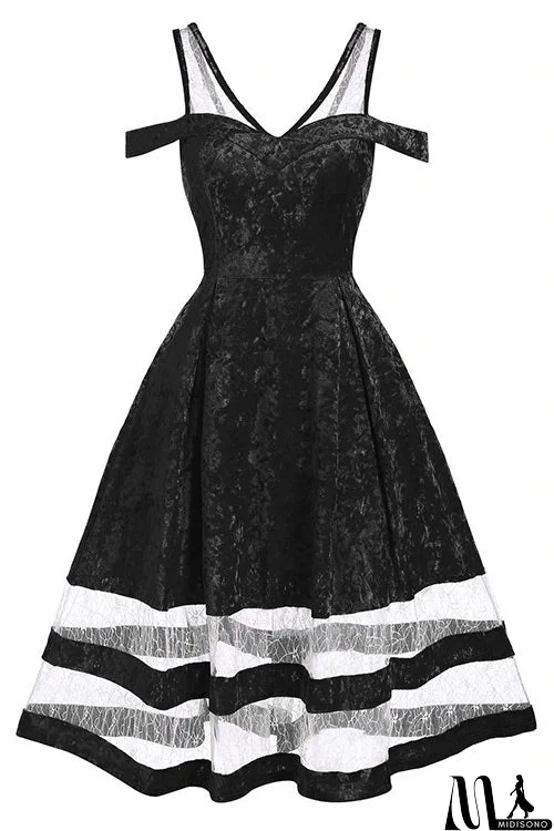 MidiSono - Midi Blue A-Line Off Shoulder Dress