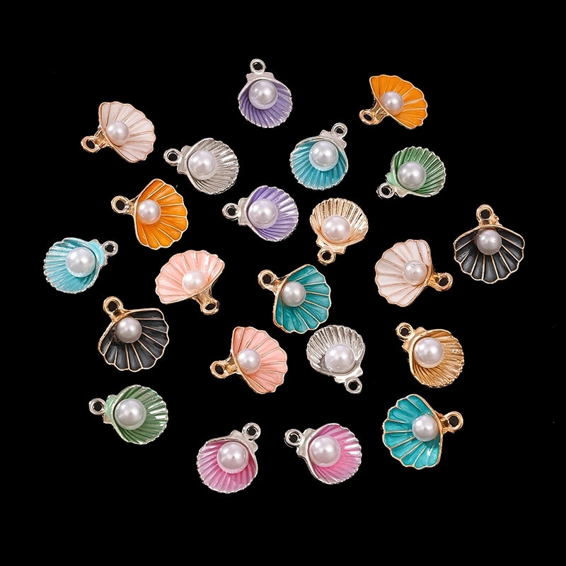 10 PCS/Package Aluminum-Magnesium Alloy Artificial Pearls KC Gold White Pearl Shell Jewelry Accessories Pendant