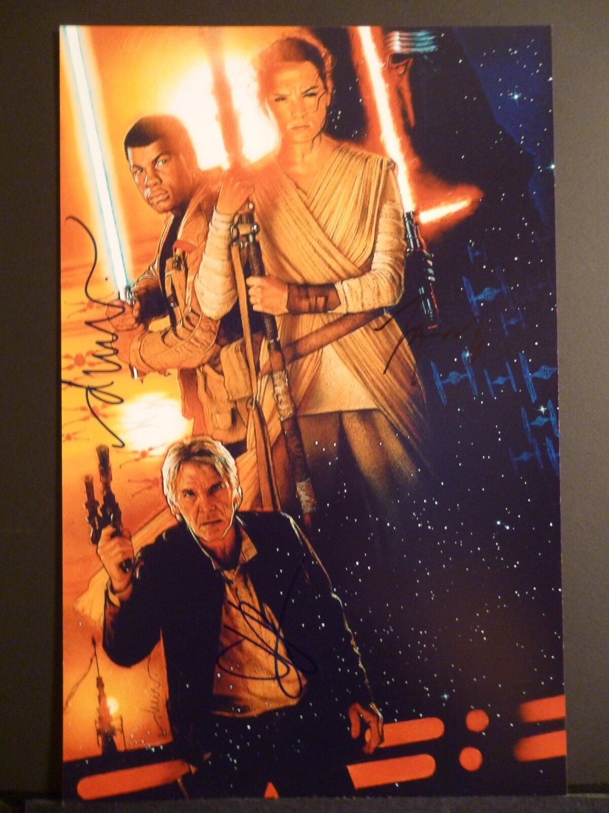 DREW STRUZAN & JOHN BOYEGA+1 Hand-Signed STAR WARS THE FORCE AWAKENS 11x17 Photo Poster painting