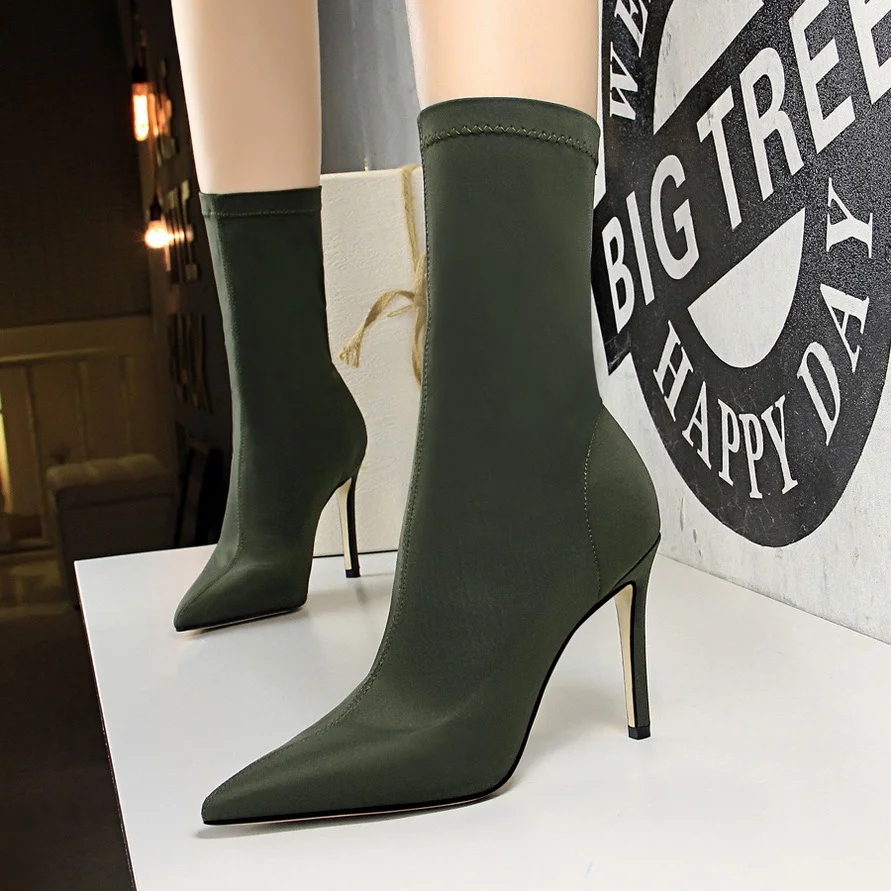 Colourp Colourp Simple Women's Boots Thin Heel Ultra High Heel Sexy Nightclub Pedicure Show Thin Pointed Lycra Elastic Ankle Boots