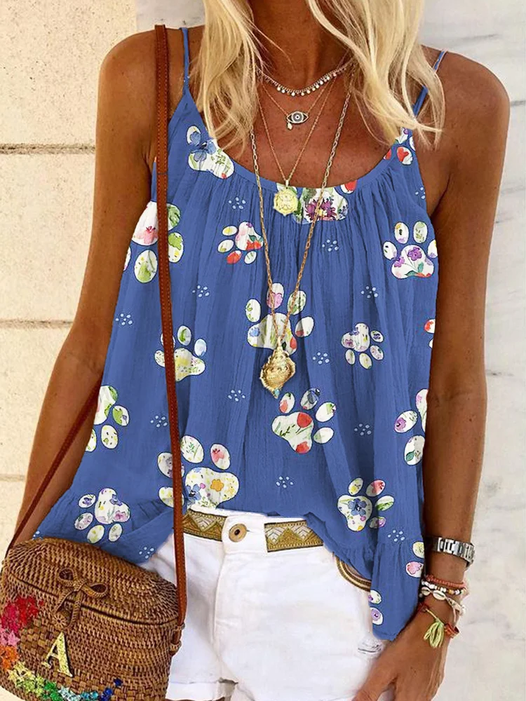 Floral Dog Paws Graphic Comfy Cami Top