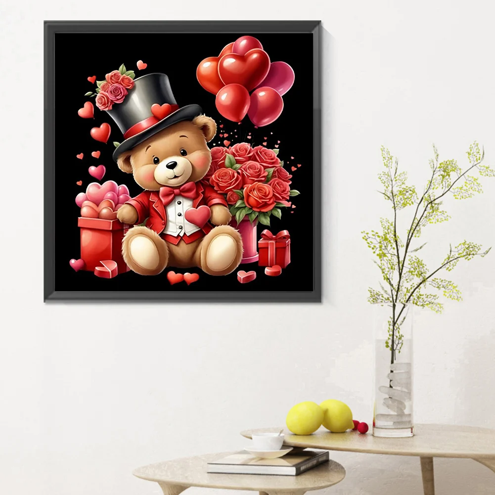 Diamond Painting - Full Round Drill - Love Rose Bear(Canvas|30*30cm)
