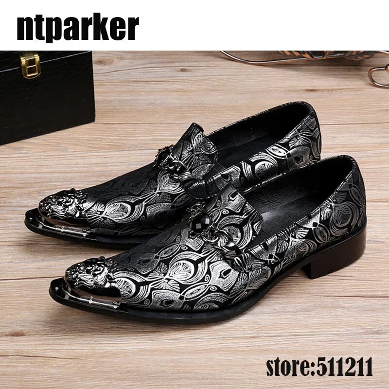 VCSHOES Genuine Leather Men Dress Oxfords Shoes Square Toe Black Men Leather Business Party Shoes