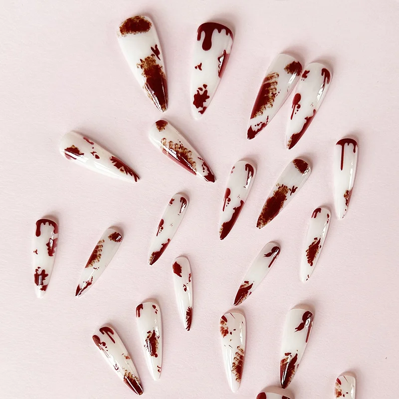 Churchf Fresh And Simple Blood Color Milky White Long Pointed Nail Products Can Be Removable Wearable Nail Paste Fake Nails