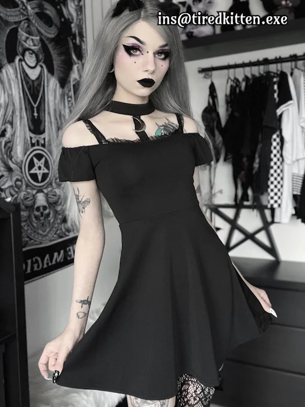 Off Shoulder Lace Spaghetti Goth Dress