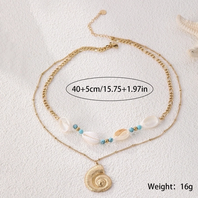 Beach Conch Shell 304 Stainless Steel Double Layer Necklaces Necklace