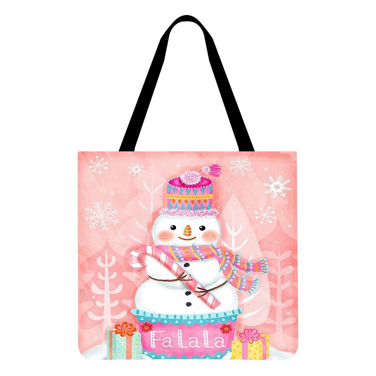 Linen Tote Bag - Lady Cartoon Snowman Santa Christmas