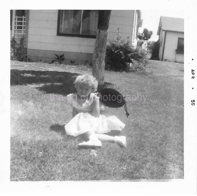 A LITTLE GIRL IN A WHITE DRESS Vintage 1950's FOUND Photo Poster paintingGRAPH bw Original 07 29