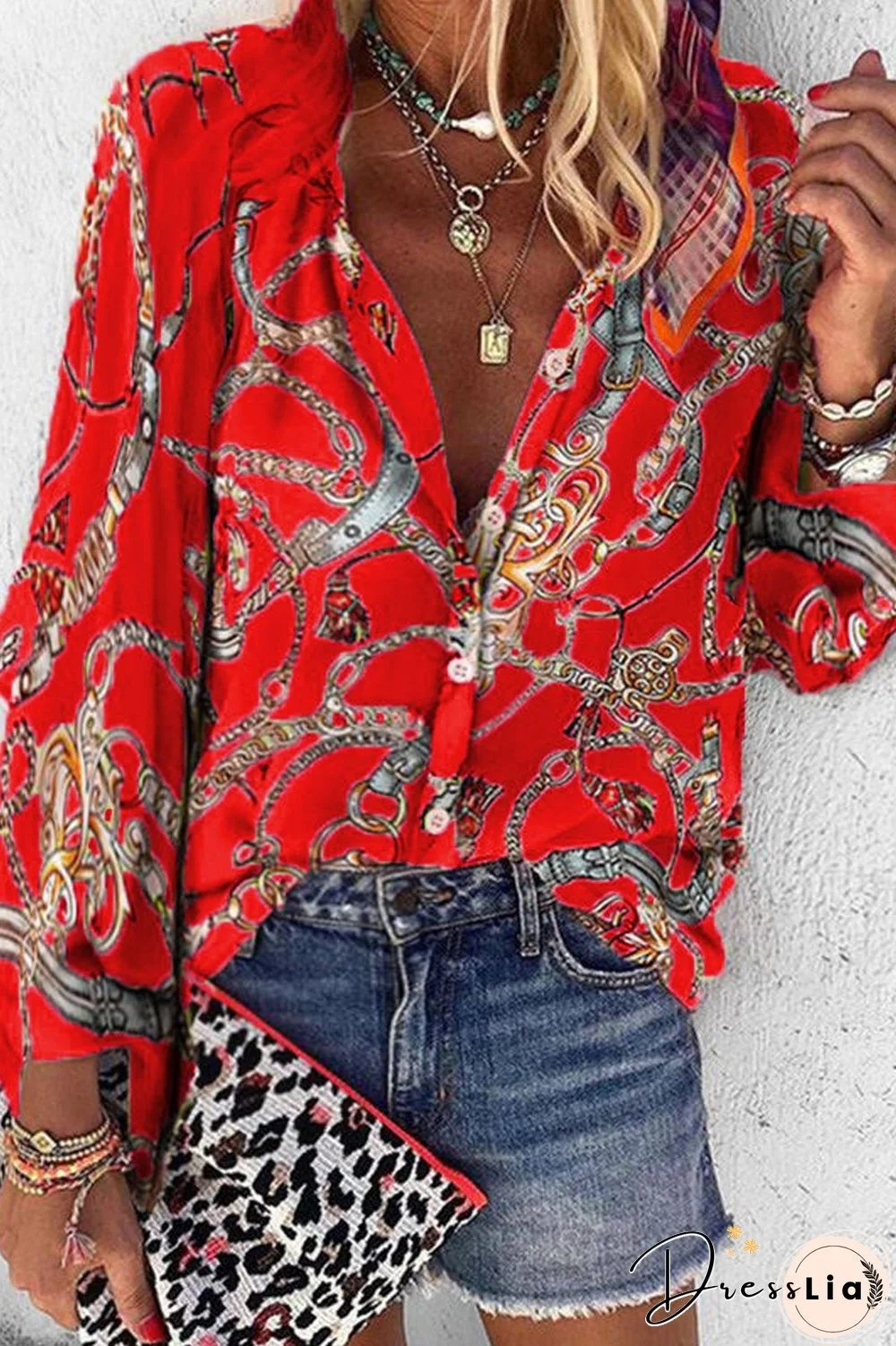 Long Sleeve Printed Casual Blouse