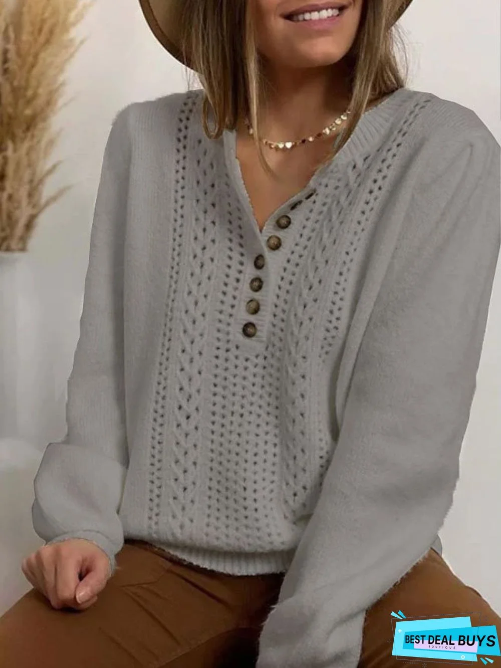 Long Sleeve  Cotton-blend  Crew Neck Casual  Winter  White Knit