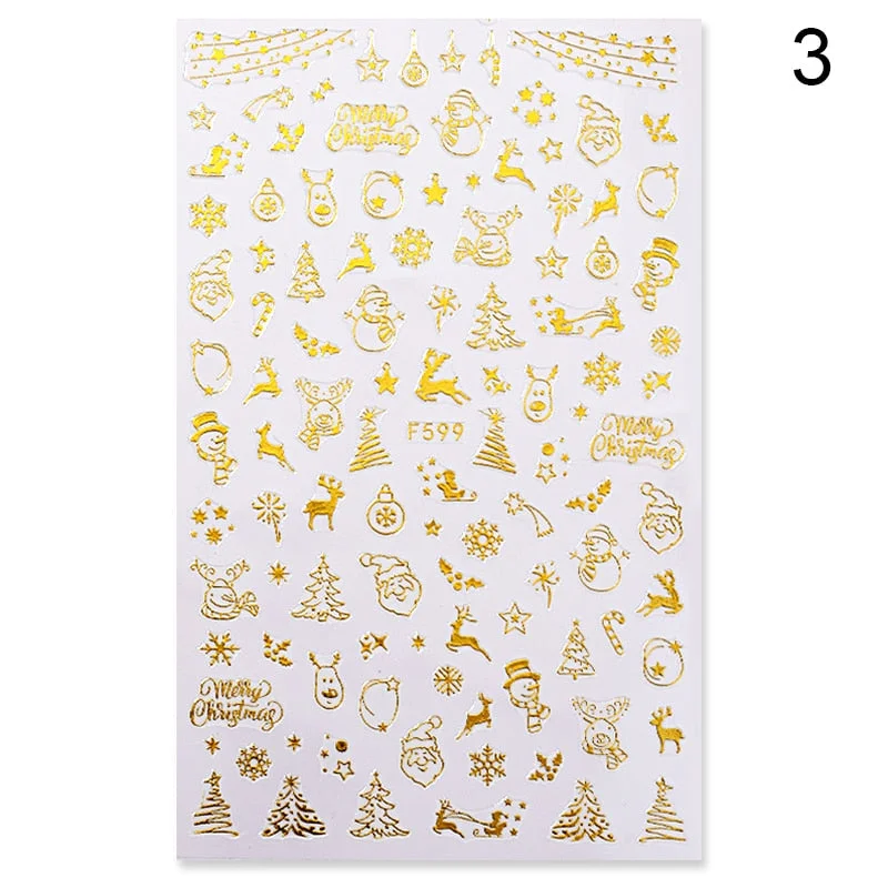 Gold Bronzing 3D Christmas Nail Art Decoration Sticker Sparkly White Colorful Glitter Geometry Snowflake Winter Slider Foil