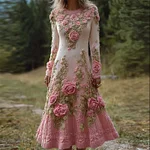 Vintage Pink Floral Gradient Cozy Knit Maxi Sweater Dress - Image 2