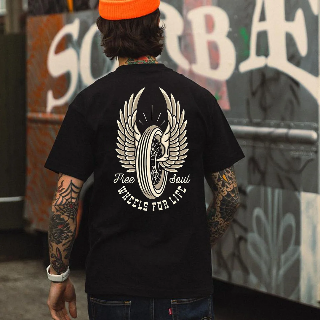 WHEEL FOR LIFE Winged Wheel Black Print T-Shirt