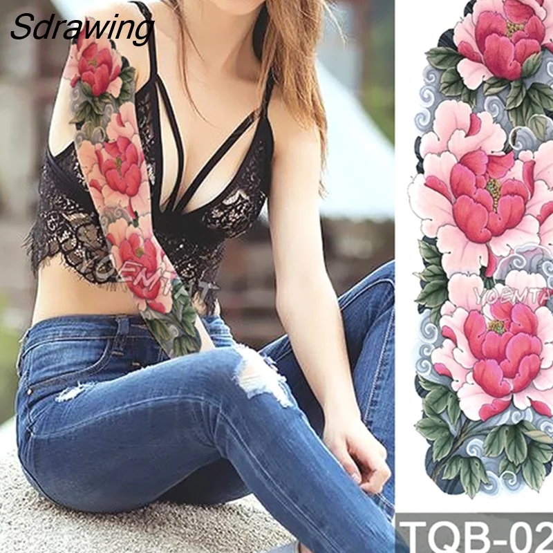 Sdrawing Arm Sleeve Tattoo Japanese Wave Waterproof Temporary Tattoo Sticker Lily Peacock Men Full Tiger Fox Tatoo Body Art Women