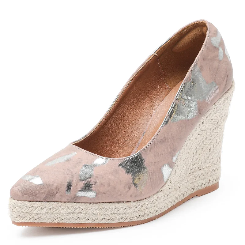 Wongn Wongn And Autumn New Slope Heel Thick Bottom Tip Shallow Mouth High Heel Women's Single Shoes Color Thick Heel Grass Hemp Rope Bottom Large Size