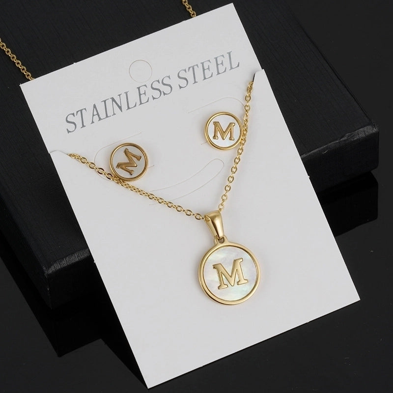 Minimalist Round Letter 304 Stainless Steel Shell 18K Gold Plated Gold Plated Stainless Steel Jewelry Sets