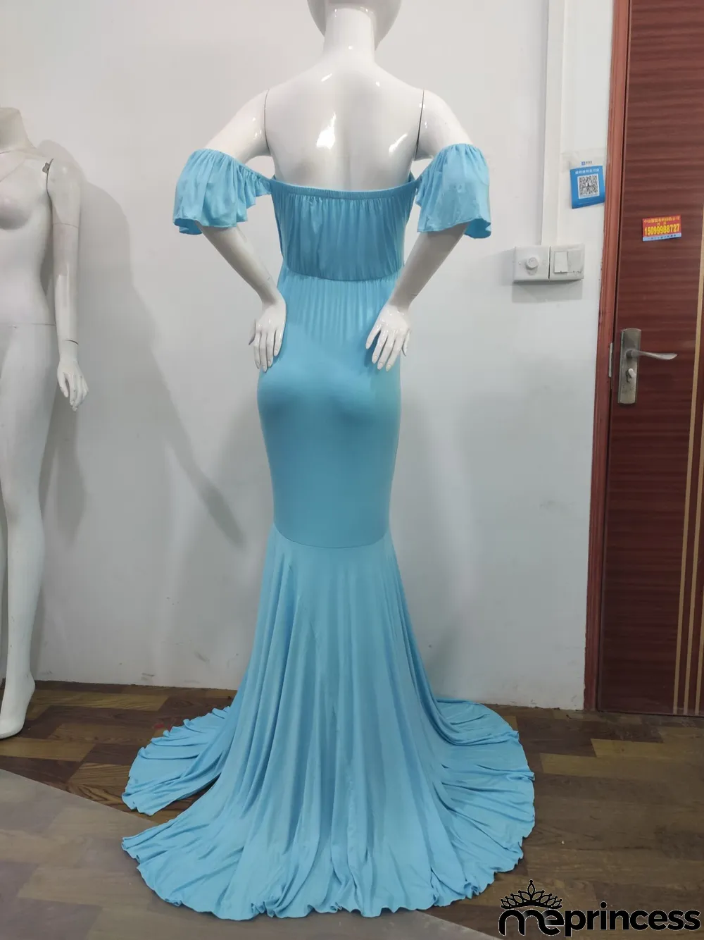 Maternity Ruffle Sleeve Cross V-Neck Trailing Dress