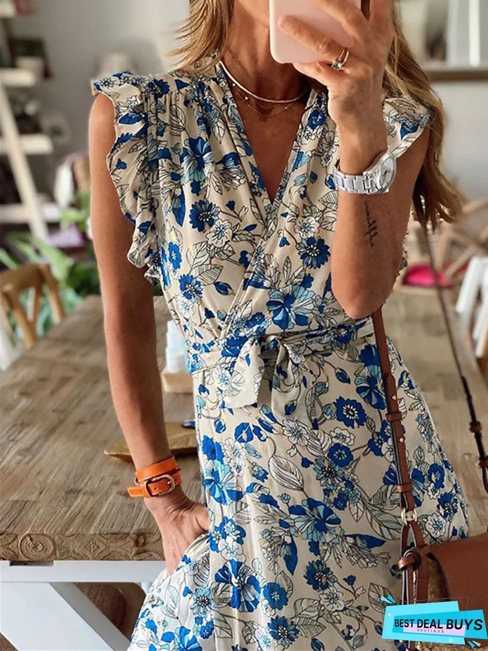 Printed Lace Up Dress For Women