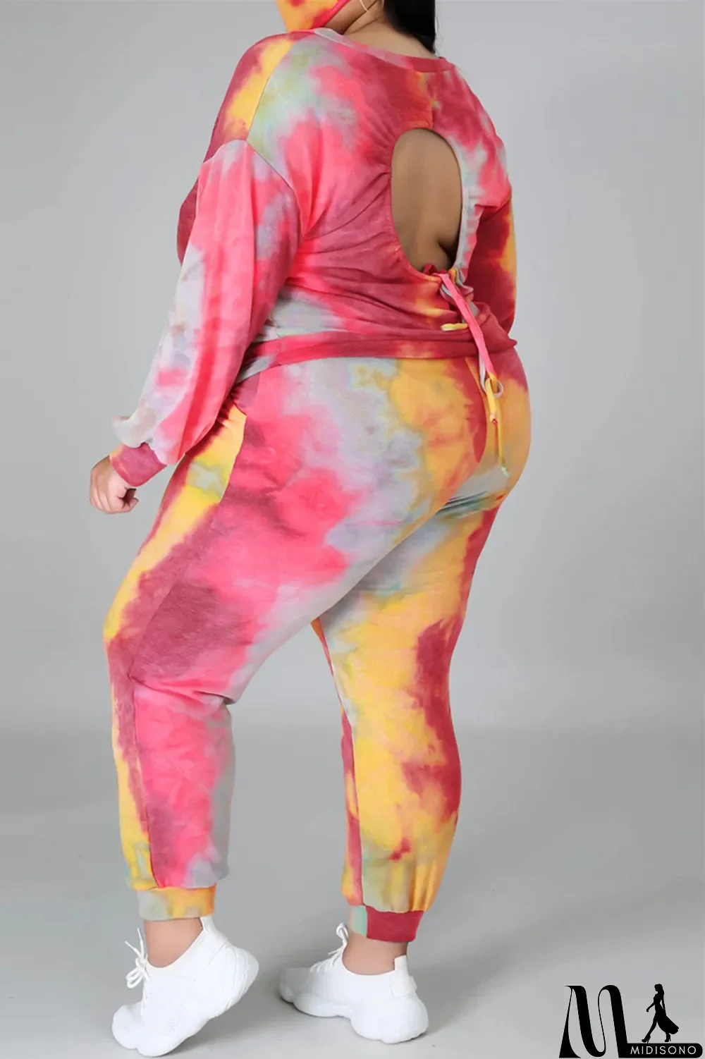 MidiSono - Multicolor Fashion Casual Print Tie Dye Backless O Neck Plus Size Two Pieces