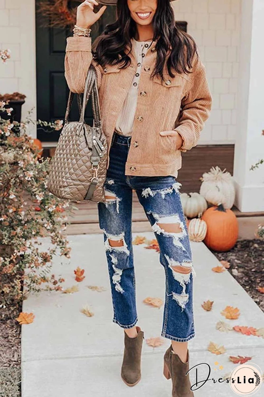 Loose Cardigan Corduroy Tops