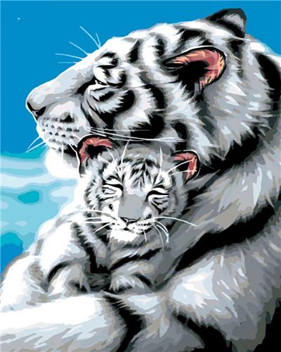 

White Tiger With His Cub – Paint By Numbers - 40*50CM, 501 Original