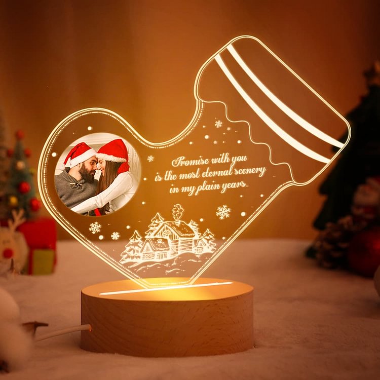 Lampe de chevet Chaussettes de Noël LED 1 texte personnalisées avec photo Jessemade FR