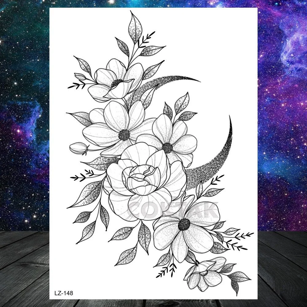 COKTAK Sexy Watercolor Lavender SweetPeas Flower Blossom Temporary Tattoos Sticker Fake Tattoo For Women Girl Art Daisy Tatoos