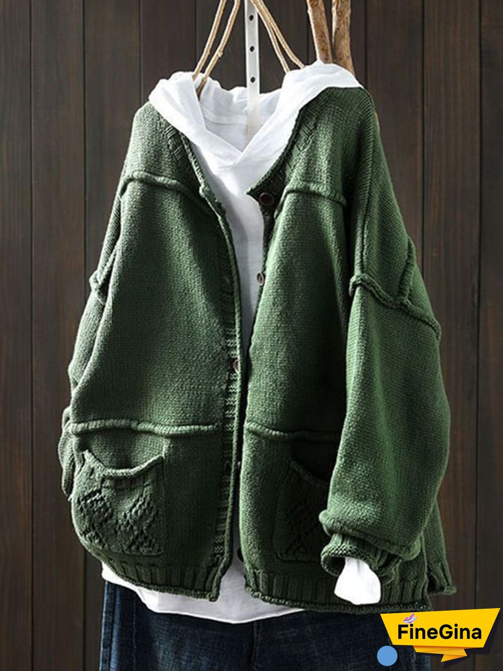 Women's Literary Vintage Old Splicing Button Sweater Coat