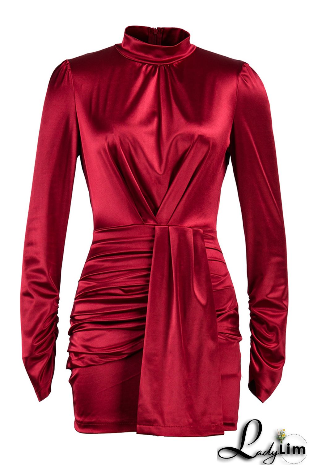 Green Fashion Casual Solid Split Joint Turtleneck Long Sleeve Dresses