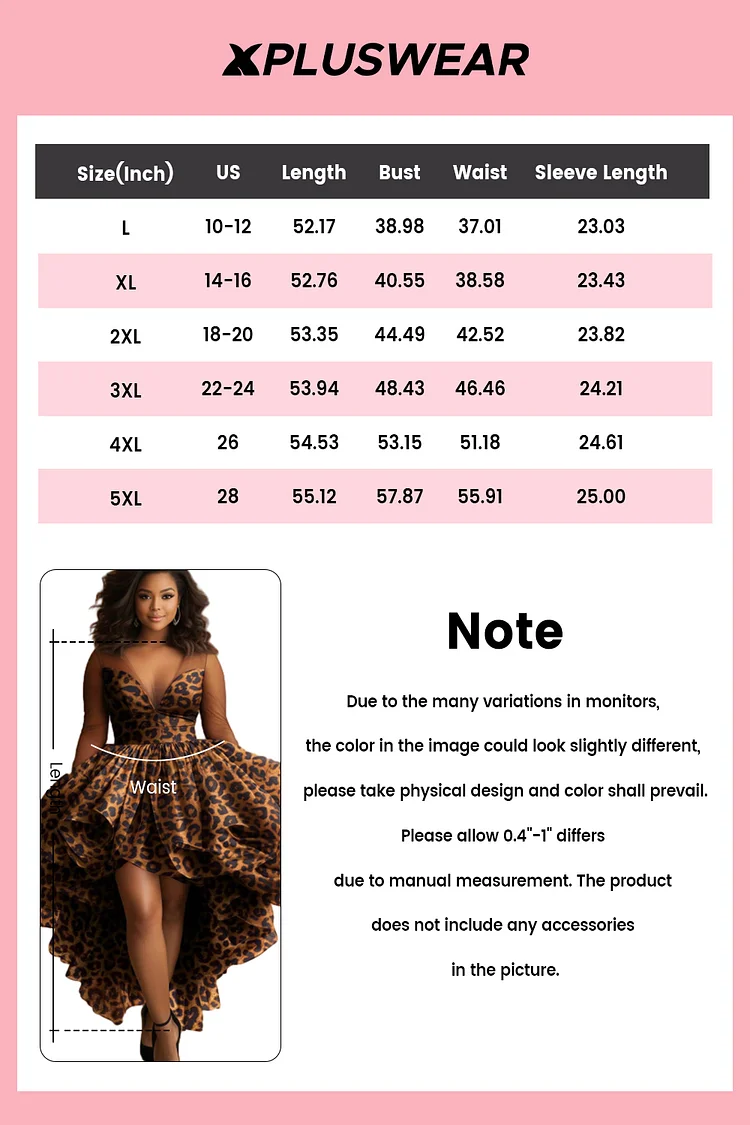 Xpluswear Design Plus Size Cocktail Party Brown Leopard V Neck Long ...