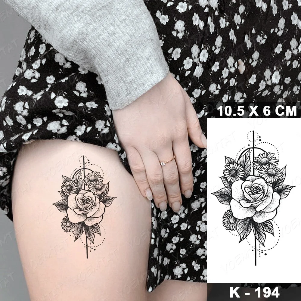 Waterproof Temporary Tattoo Sticker Black Point Line Sunflower Geometric Rose Flash Tatoo Fake Tatto For Body Art Women Men