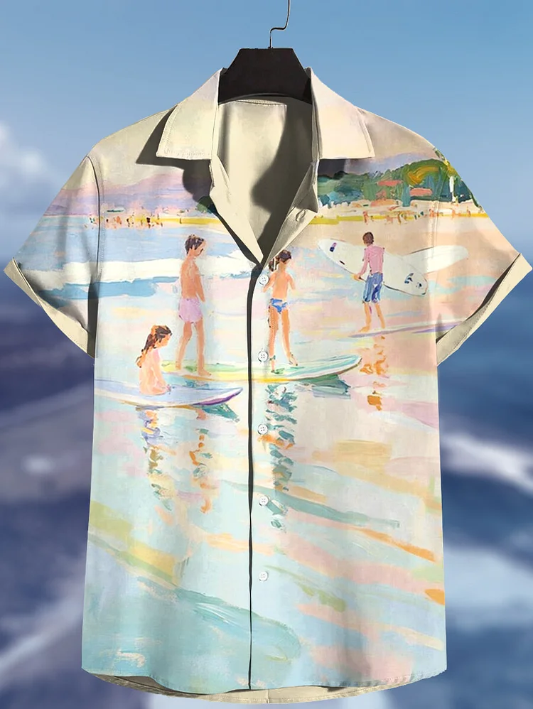 Men's Vacation Surfing Art Print Shirt