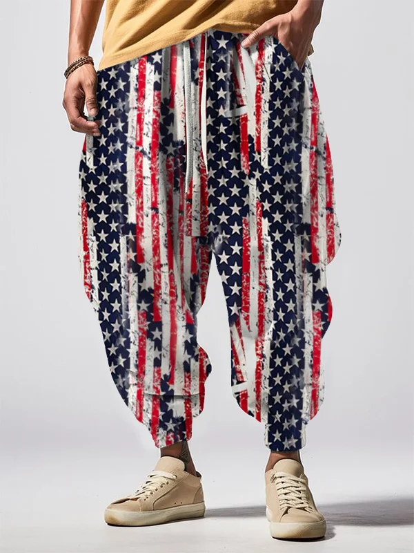 Men's Retro American Flag Stripes Patchwork Art Print Sweatpants