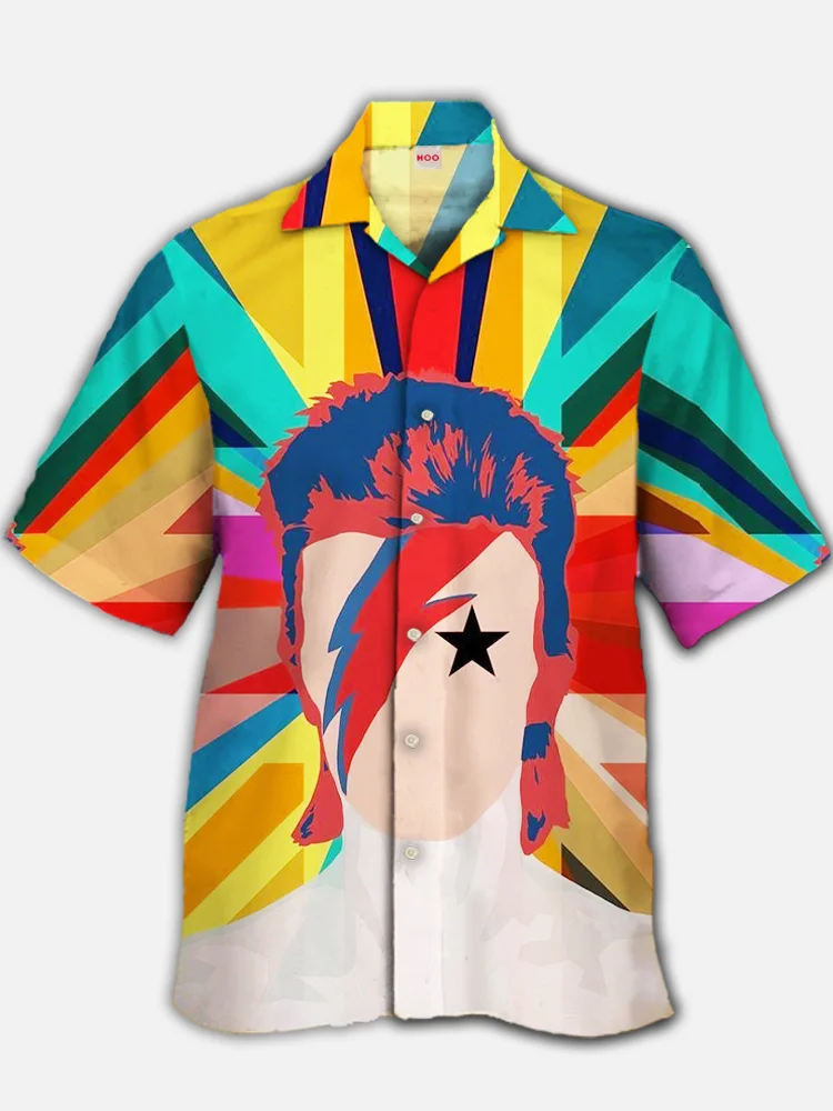 Eye-Catching Abstract Color Radiation Background And Character Portrait Printing Cuban Collar Hawaiian Short Sleeve Shirt BestDVibe