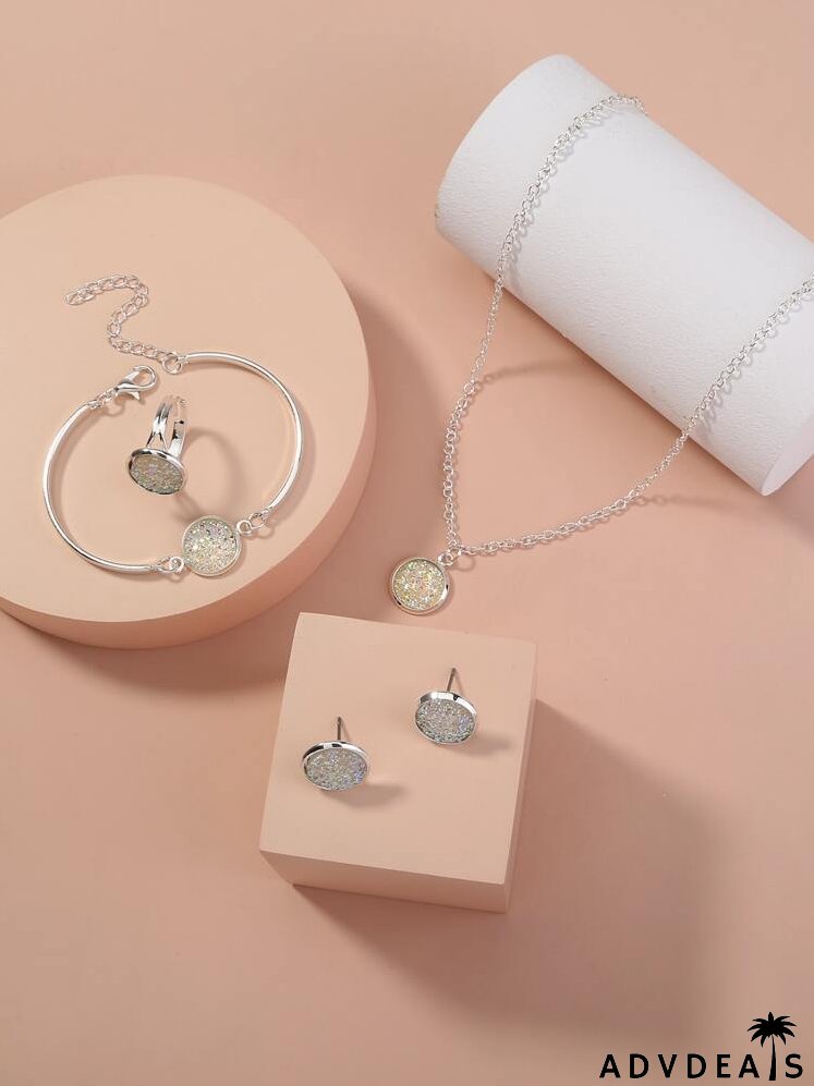 5pcs Round Detail Jewelry Set