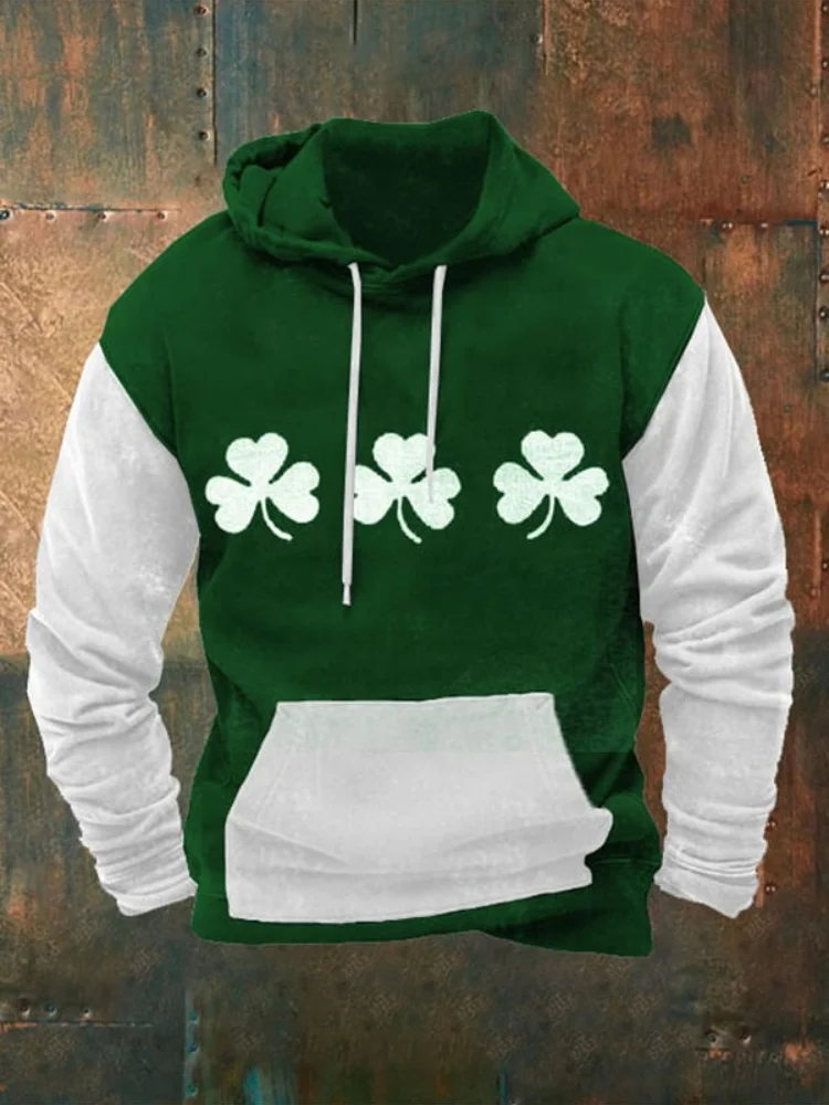 Wearshes Men's Clover Contrast Patchwork Casual Hoodie
