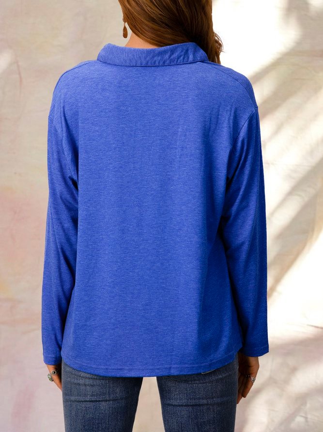 Long Sleeve Solid Cotton Shirt Collar Tops