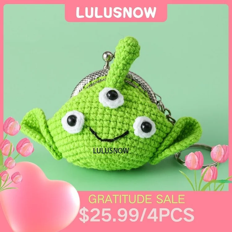 Lulusnow Handmade Green ANIMAL CARTOON Small Money Pouch Crochet Coin Purse Keychain Bag Pendant Gift for Her/Friend/Kids/Christmas/Easter
