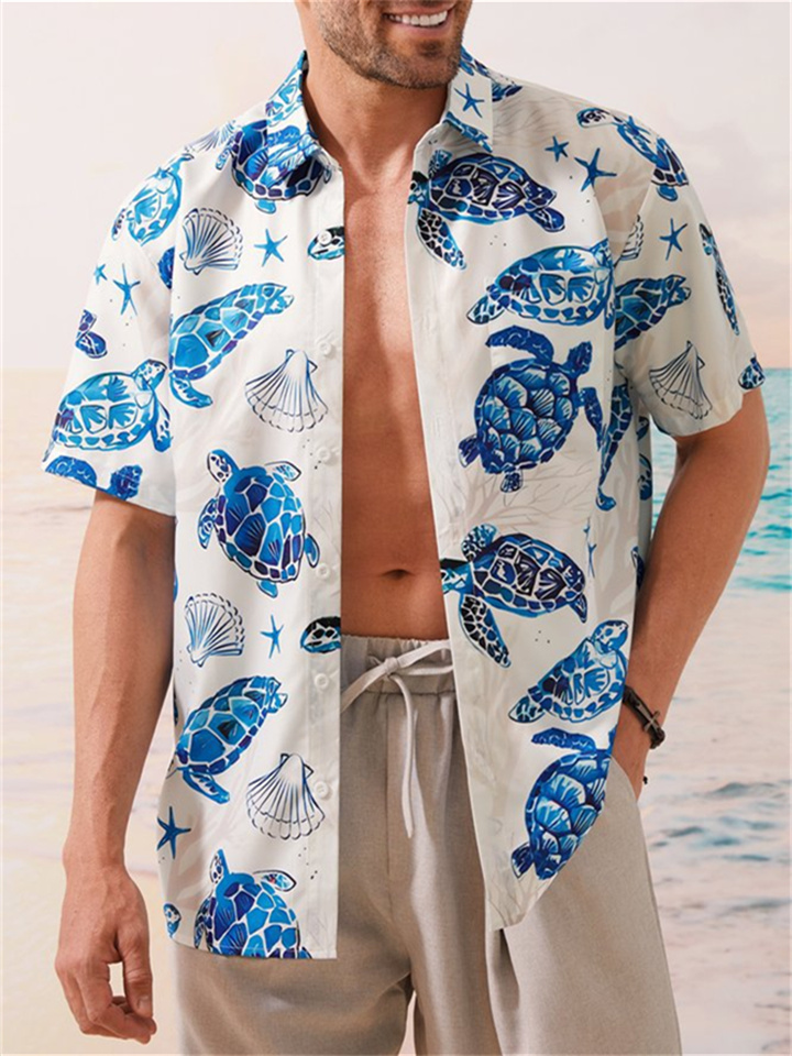 Hawaii Shirt Turtle Digital Print Men's Short Sleeve Casual