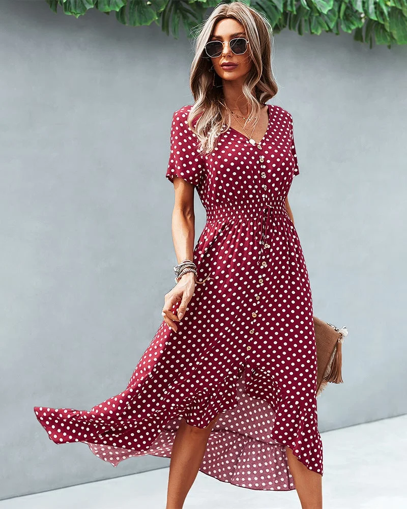 Fashion Holiday Dress Wave Point Skirt Before Short After Growing Up Dress