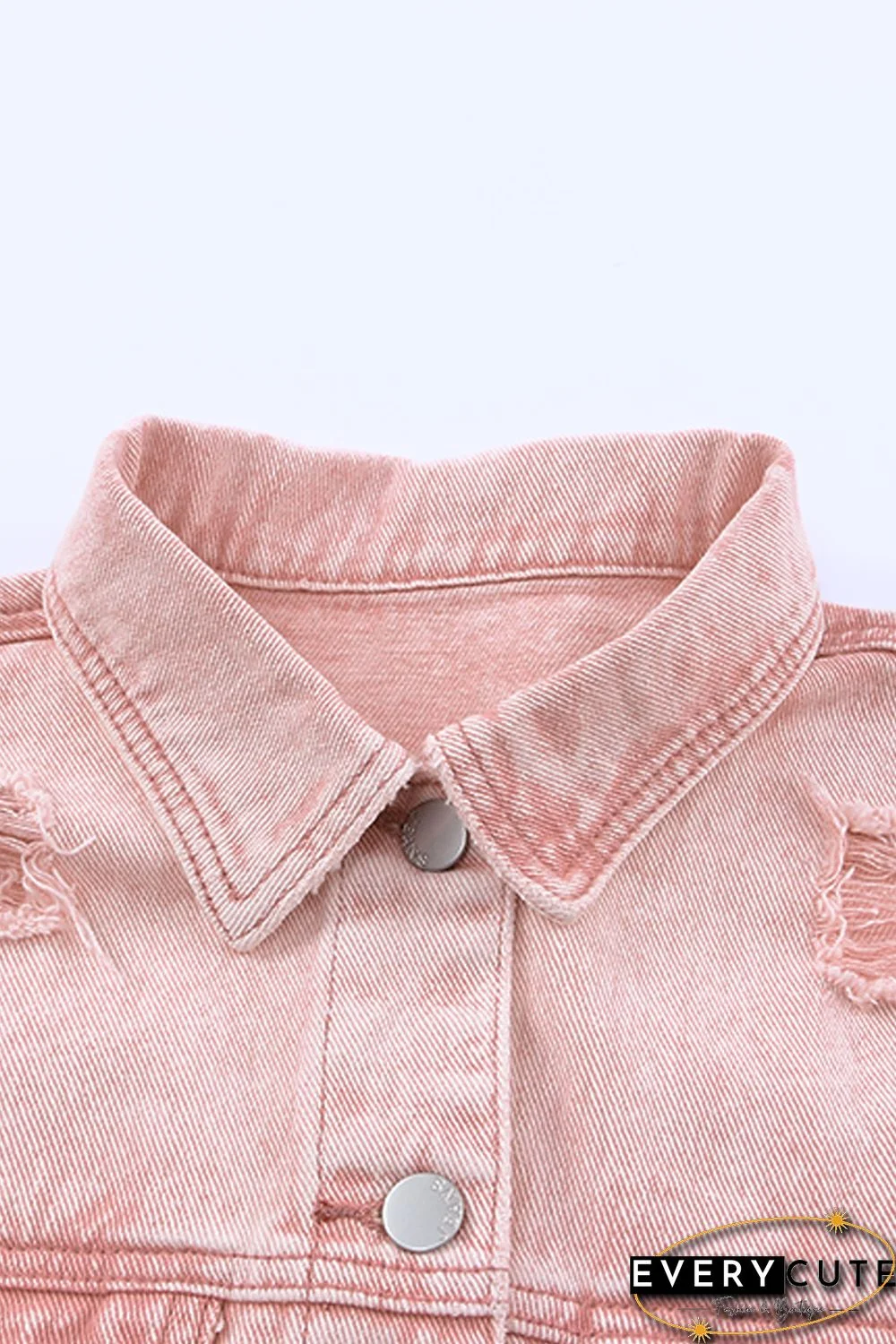 Pink Distressed Fringed Cropped Denim Jacket